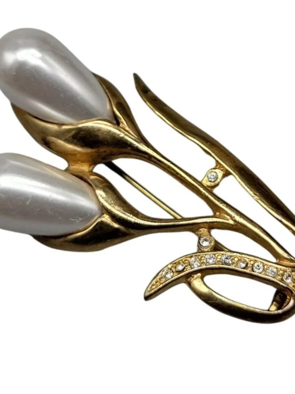 Mi Amore Brooch Calla Lilly Flower Gold Tone Faux Pearl Rhinestone Vintage